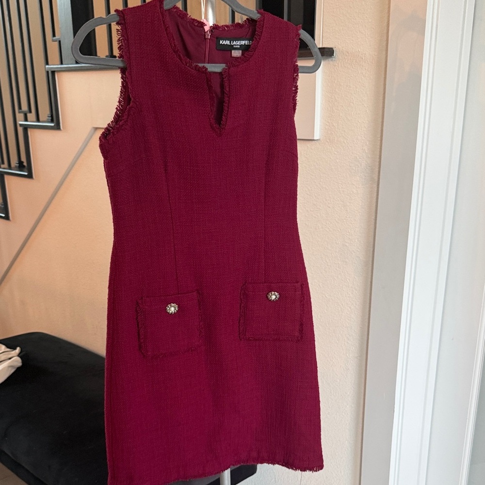 Karl Lagerfeld Deep Red Textured Mini Dress